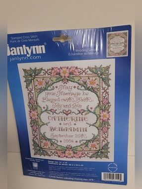 Janlynn Stamped Cross Stitch Kit Wedding Sampler NEW